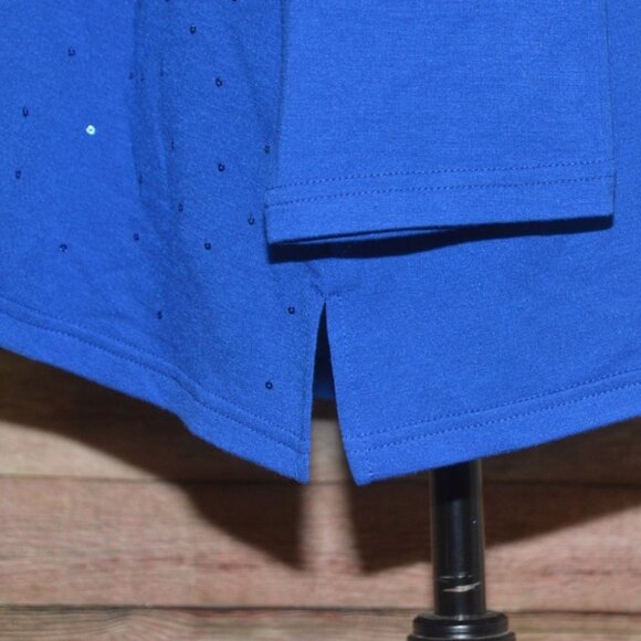 Quacker Factory Womens Plus 3X Blue Sequin Tunic Thin Knit Shirt Party Holiday - Picture 5 of 9